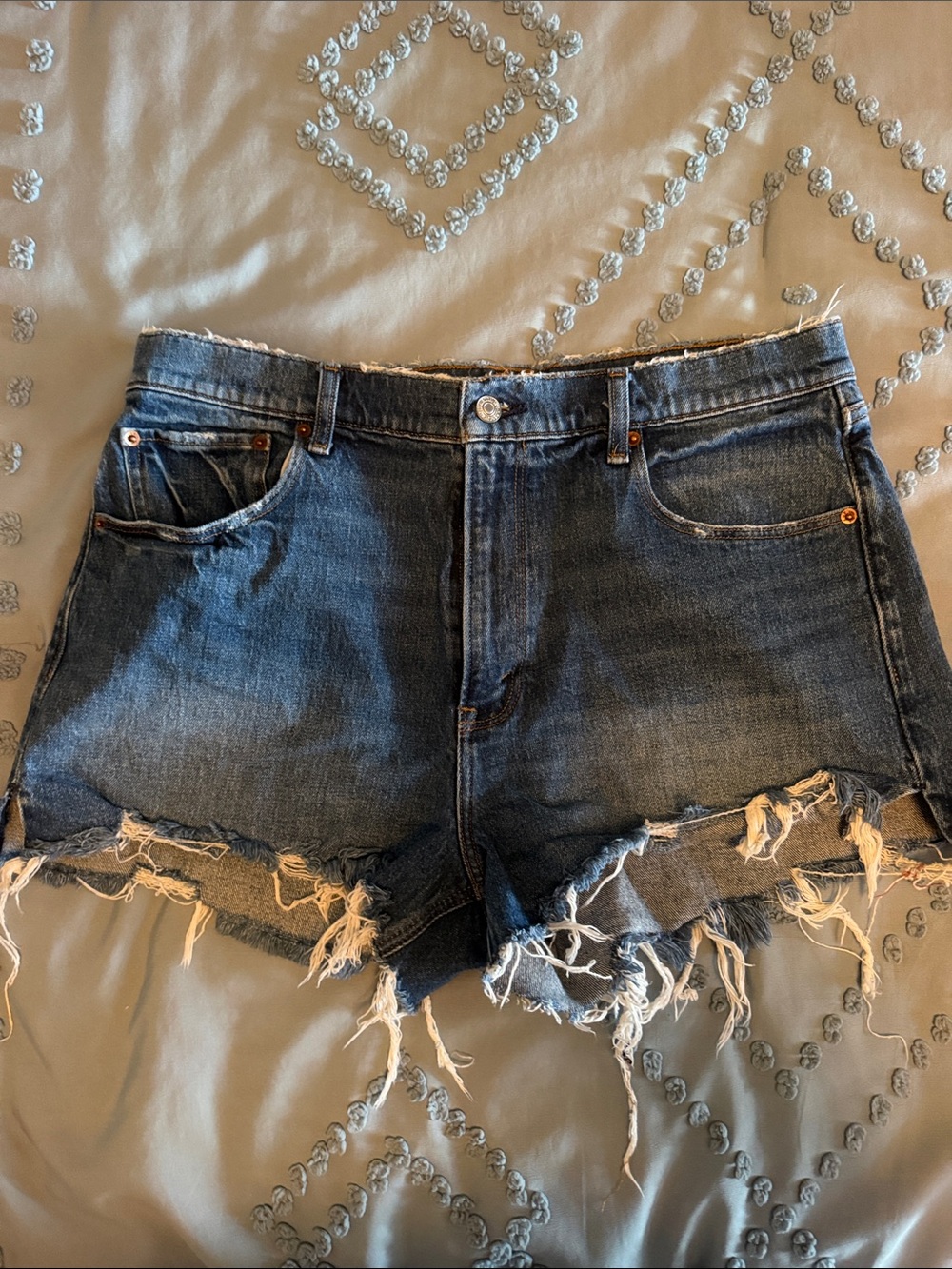 Abercrombie & Fitch Dark Blue Frayed Denim Cutoff Shorts